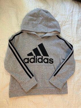 Adidas Kids Pullover Hoodie Heather Gray Black Spellout Logo Size 4T boys
